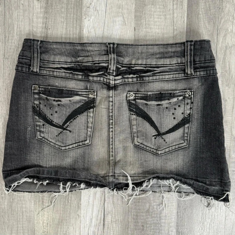 Women’s Distressed Washed Black Denim Mini Skirt - Picture 2 of 5